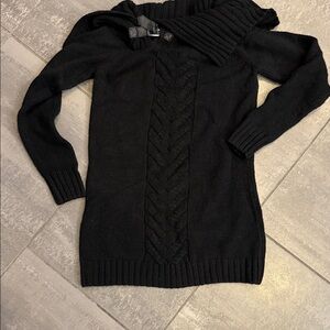 Moda International Black Cowl Neck Sweater Buckle detail Victorias Secret Lg